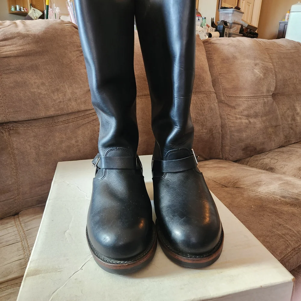 Vibram Black Leather Men's Steel Toe Motorcycle Boots